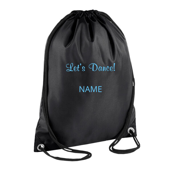 Let's Dance Gymsac Bag - Black with Blue text Thumbnail
